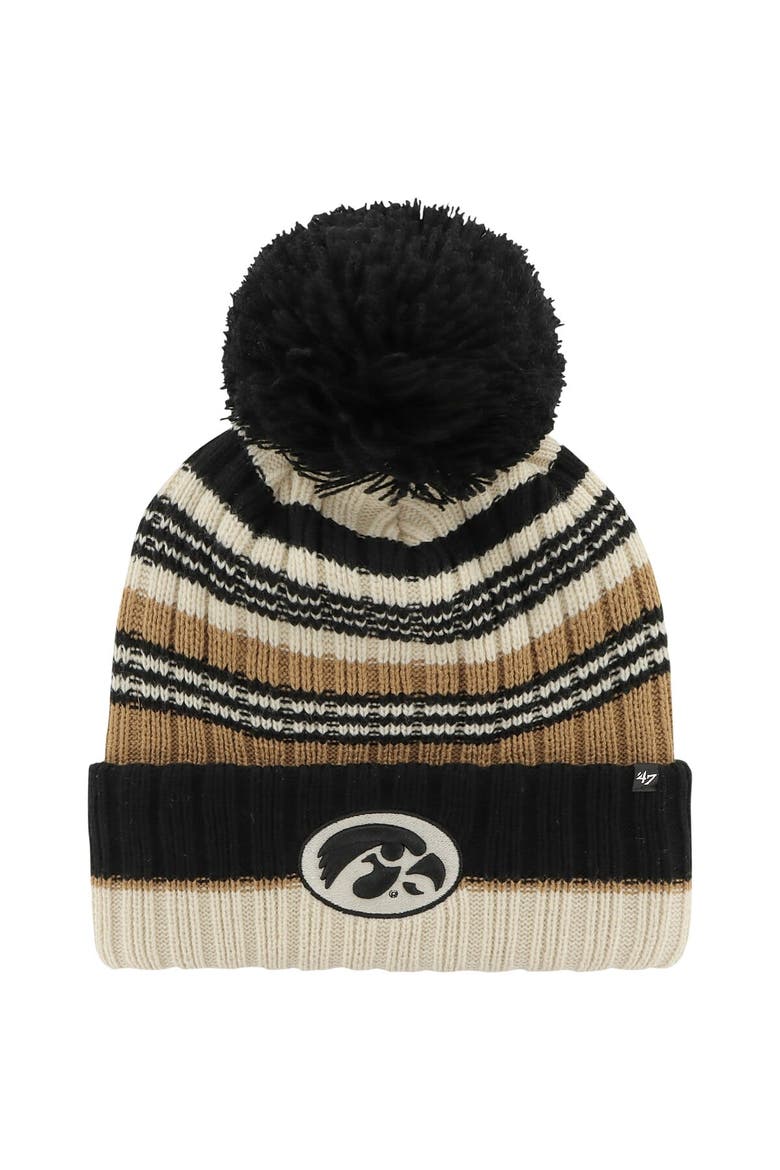 Women's '47 Khaki Iowa Hawkeyes Barista Cuffed Knit Hat with Pom, Main, color, Khaki