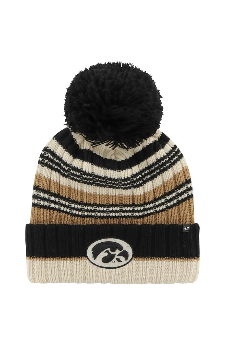 '47 Women's '47 Khaki Iowa Hawkeyes Barista Cuffed Knit Hat with Pom, Main, color, Khaki