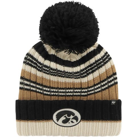 Women's '47 Khaki Iowa Hawkeyes Barista Cuffed Knit Hat with Pom