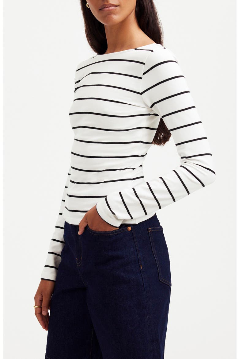 Scoop Back Long Sleeve Top, Alternate, color, TRUE BLACK/ WHITE
