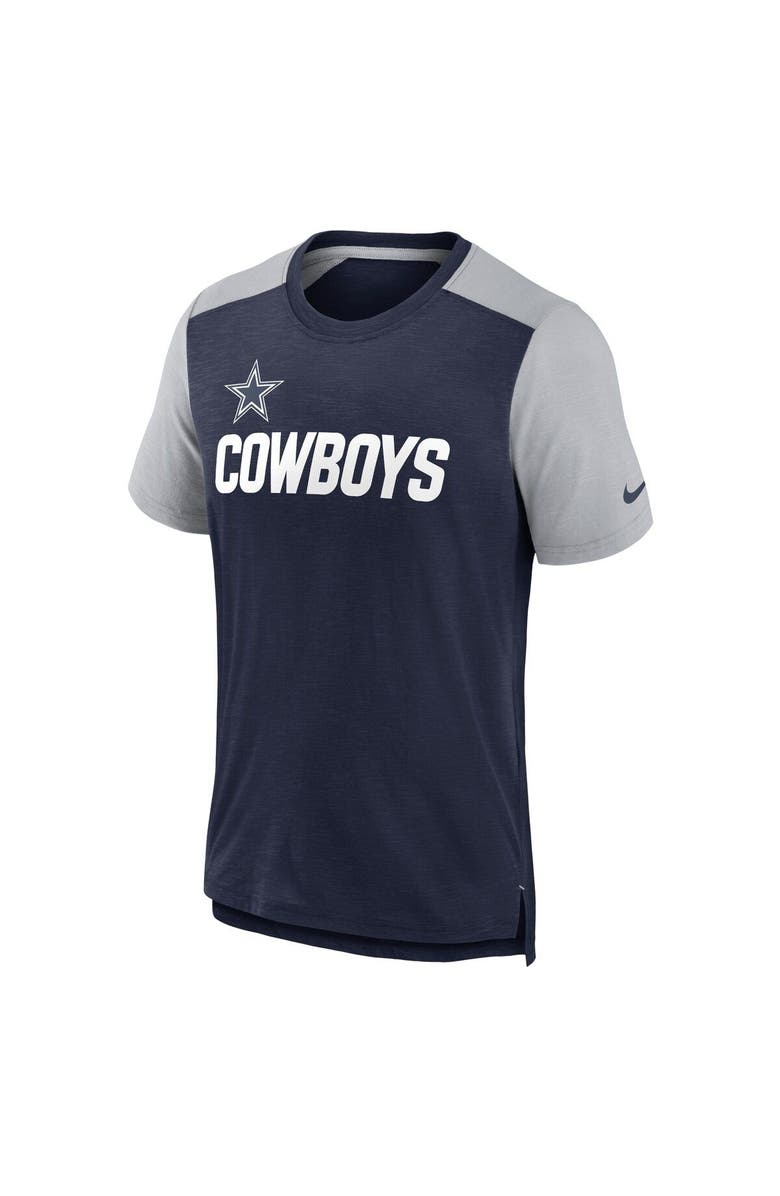 Nike Men's Nike Heathered Navy/Heathered Gray Dallas Cowboys Color Block Team Name T-Shirt, Alternate, color, Heather Navy