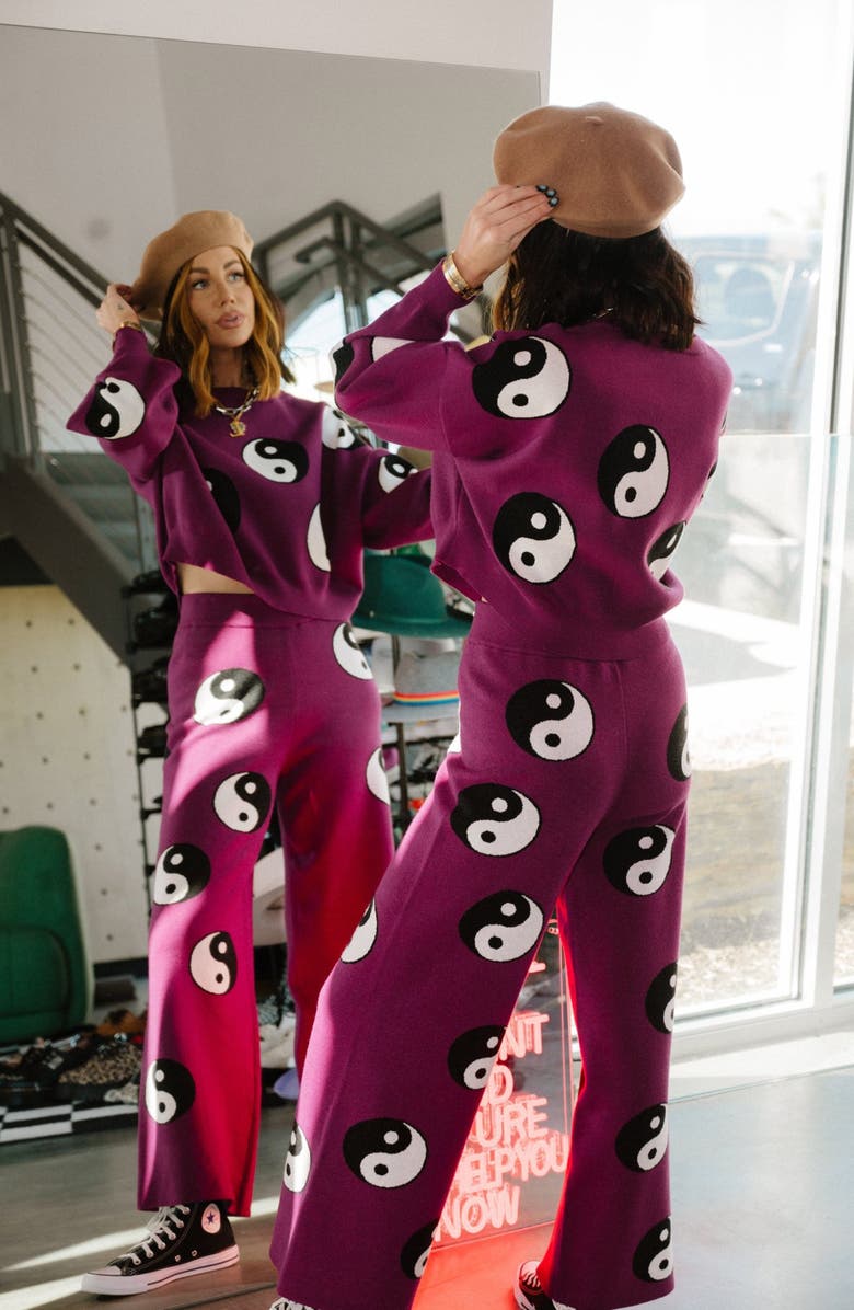 Dressed in Lala Be an Original, Baby Yin Yang Knit Sweater & Wide Leg Pants Set, Alternate, color, Amethyst