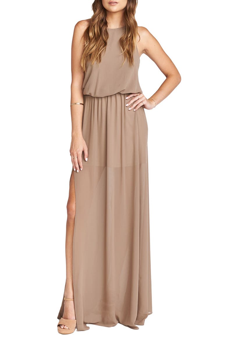 Heather Chiffon Halter Gown, Main, color, DUNE