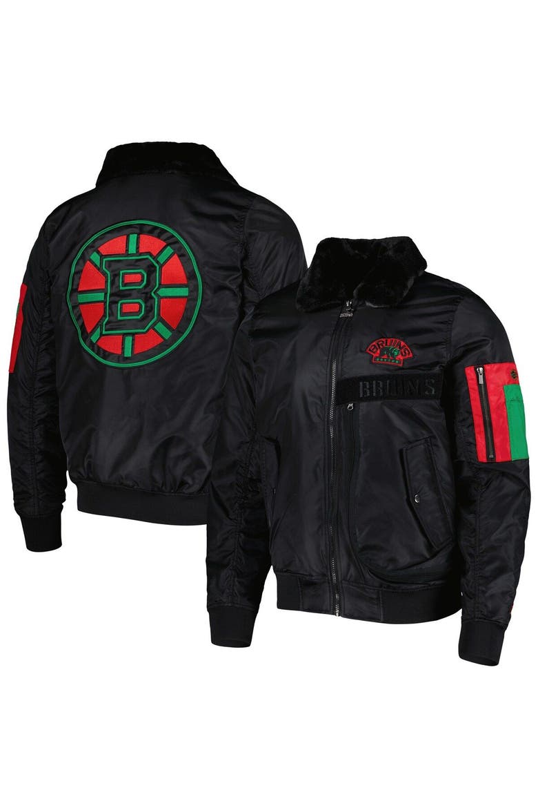 Men's Starter x Ty Mopkins Black Boston Bruins Black History Month Varsity Full-Zip Jacket, Main, color, Black