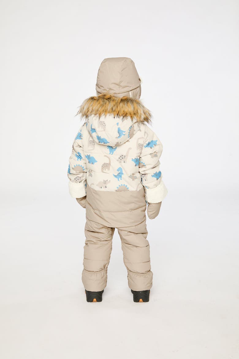 Dinosaur Snug Car Seat Fleece Neckwarmer One Piece Snowsuit, Alternate, color, Blue Dinosaur Print