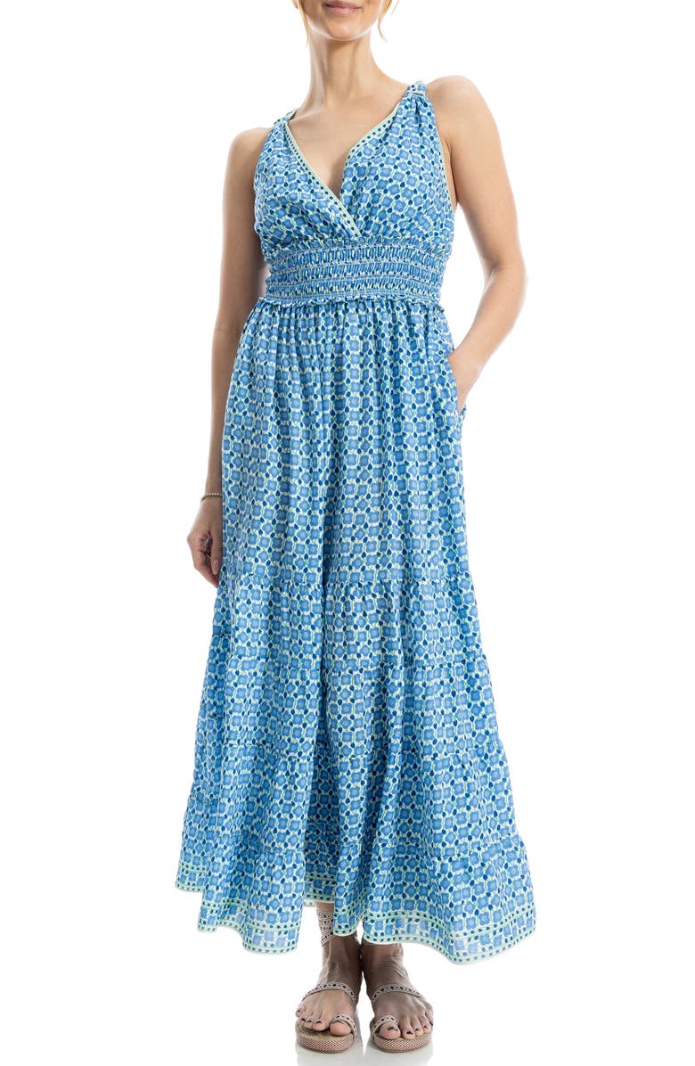 MAX STUDIO Print Sleeveless Maxi Sundress, Main, color, Cream/ Blue Poppy Buds