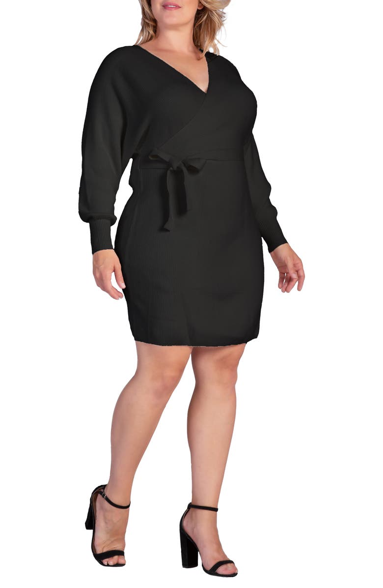 Standards & Practices Ursa Long Sleeve Wrap Sweater Minidress, Alternate, color, Black