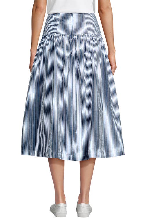 Lands' End Poplin Drop Waist Midi Skirt In Navy Striped Placed Floral