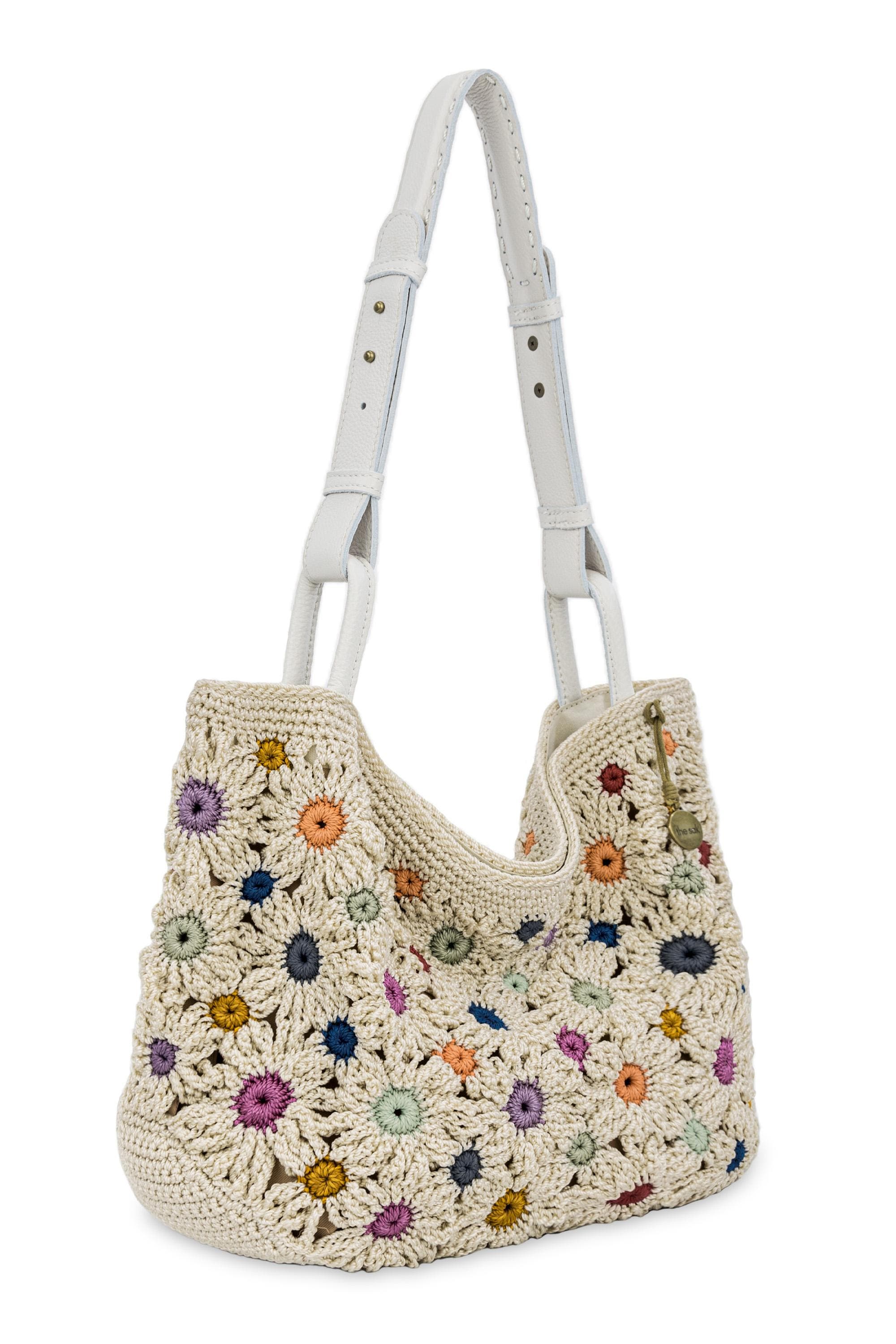 Los Feliz Medium Crochet Tote Bag, Alternate, color, Natural Multi Flowers