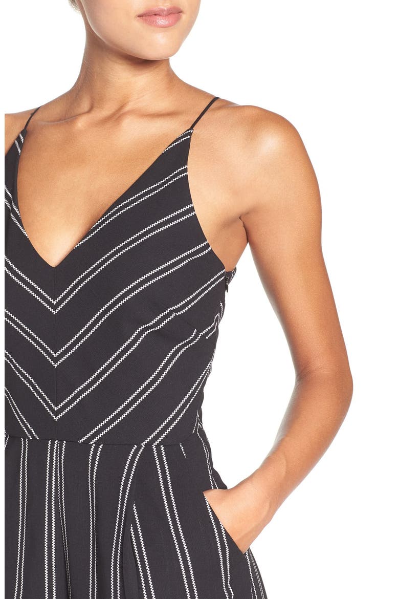 Stripe Wide Leg Jumpsuit, Alternate, color, BLACK/ IVORY