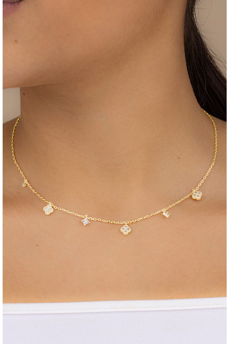Maike Cubic Zirconia Petal Station Necklace, Alternate, color, GOLD