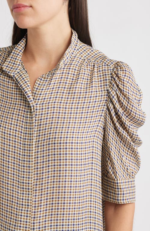 Frame The Houndstooth Gillian Puff Sleeve Silk Top In Neutral