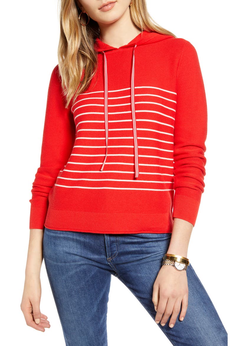 Nautical Stripe Cotton Blend Hooded Sweater, Main, color, RED- IVORY C PLCD LUKAH STP