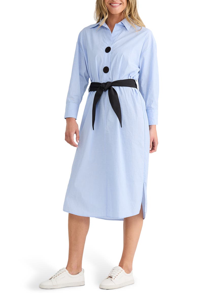 Coventry Tie Waist Long Sleeve Shirtdress, Alternate, color, BLUE