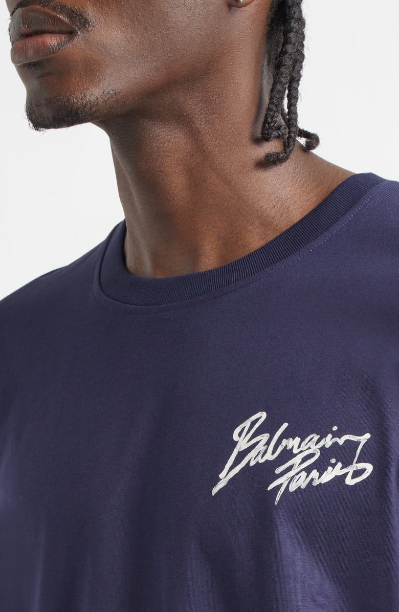 Balmain Paris Print Cotton T-Shirt, Alternate, color, Siv Navy/ White