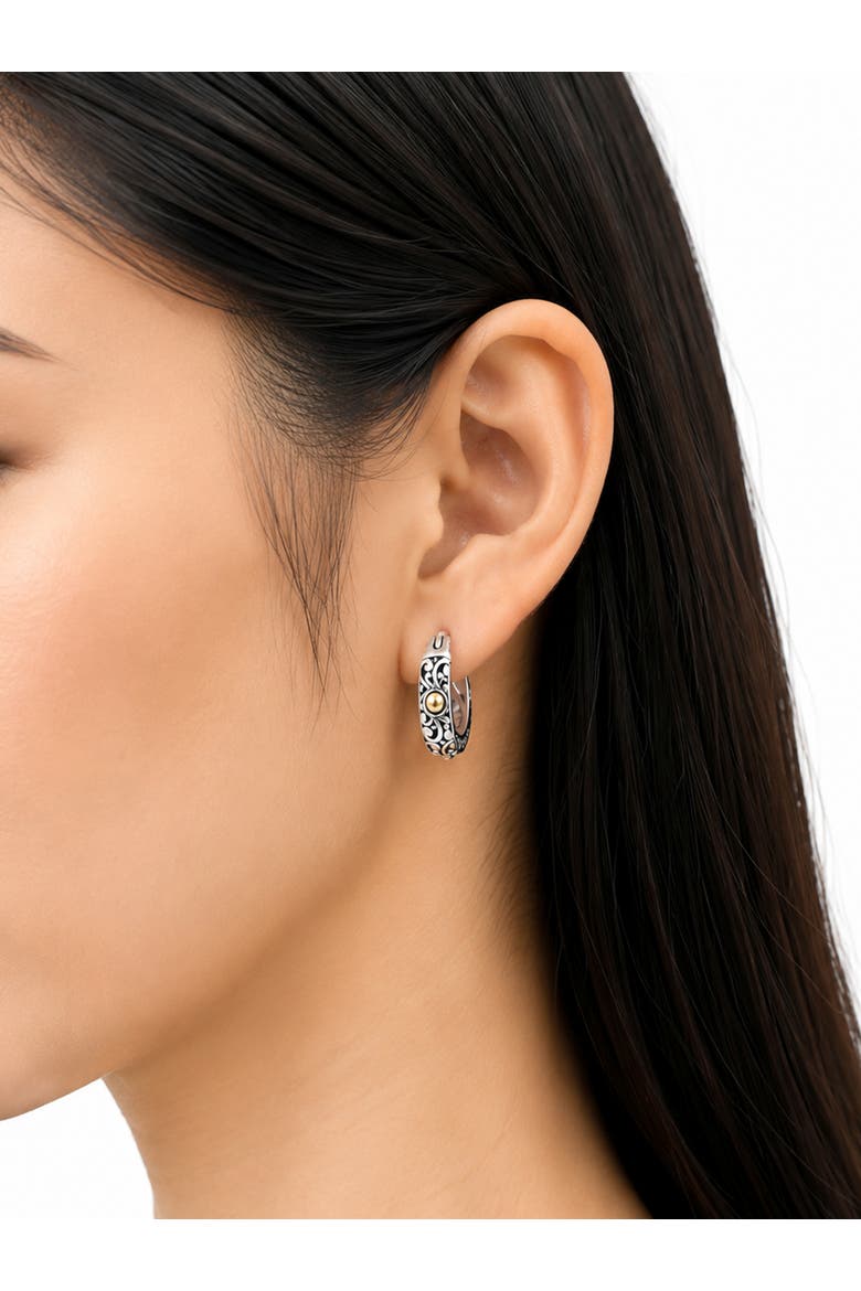 20mm Bali Filgree Hoop Earrings in Sterling Silver and 18K Gold Accents, Alternate, color, Silver
