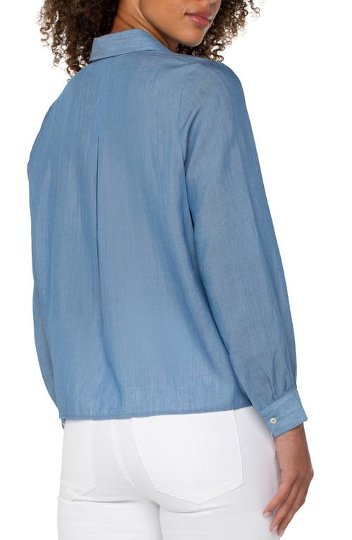 Liverpool Los Angeles Petite Long-sleeve Popover Woven Blouse In Bridgeton Light