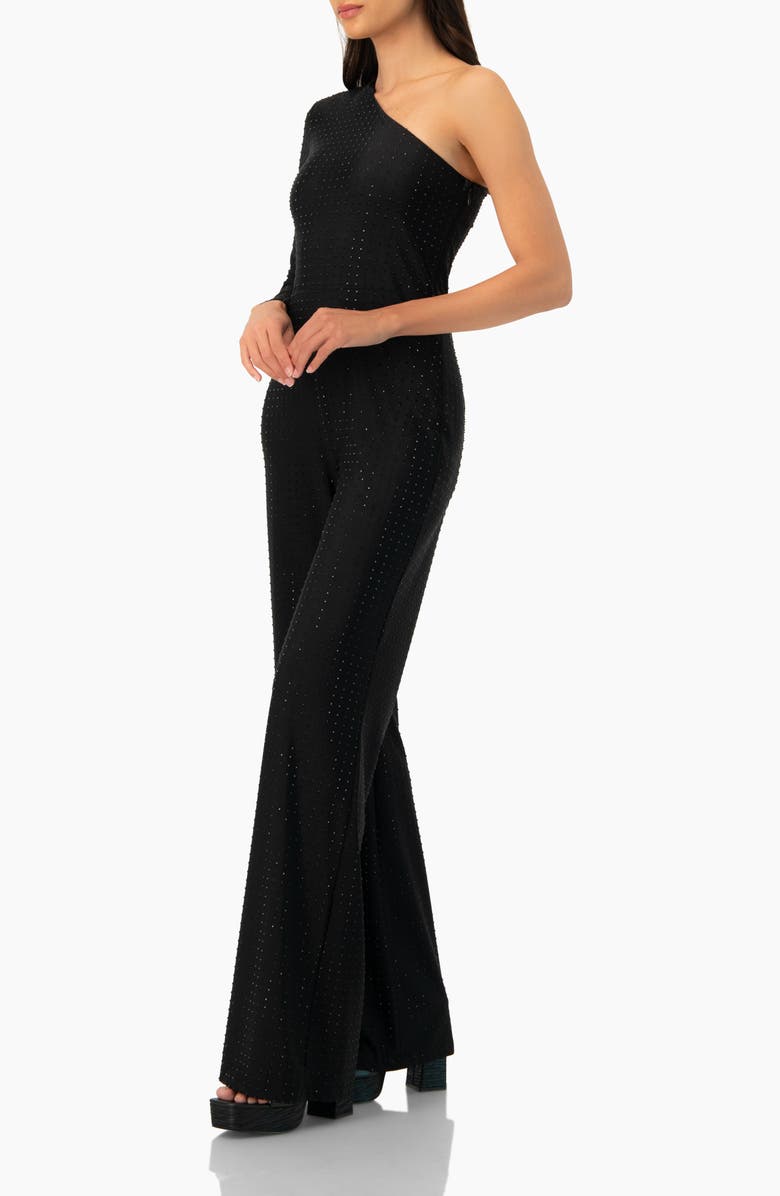 IVONNE Wide-Leg Textured Jumpsuit with One Long Sleeve, Alternate, color, Black