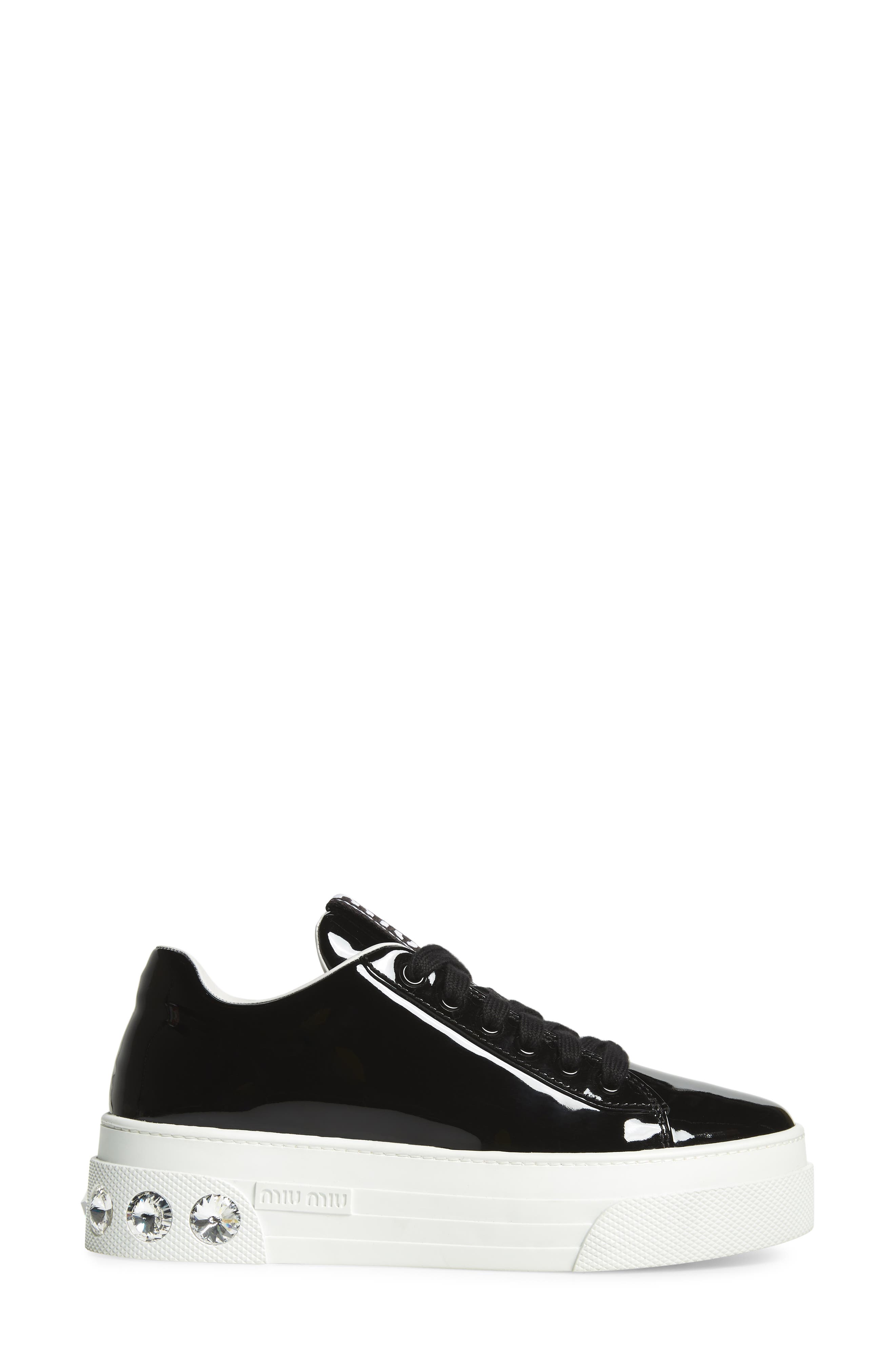 Miu Miu Crystal Detail Skate Platform Sneaker, Alternate, color, 