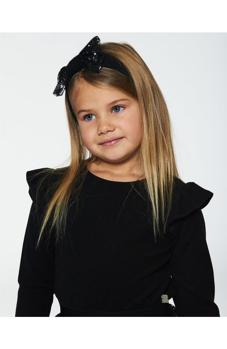 Deux par Deux Baby Girl's Headband With Glittering Tulle Bow Black, Alternate, color,
