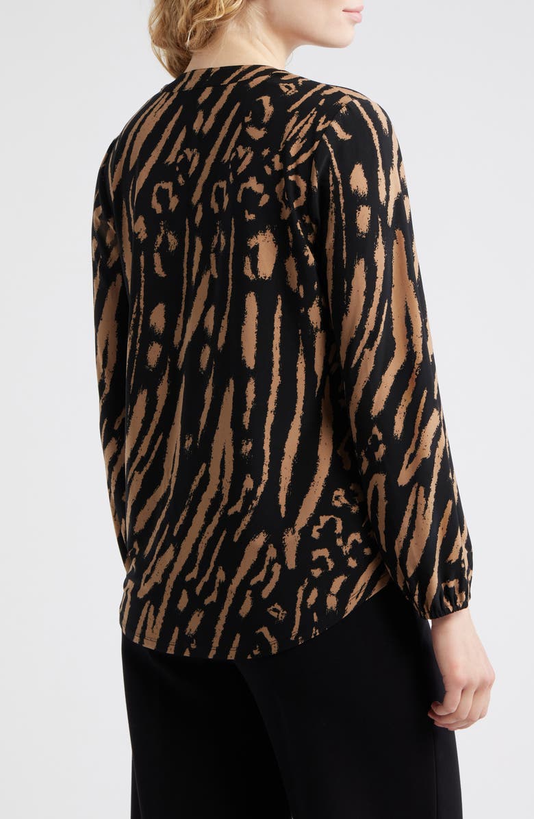 AK ANNE KLEIN Printed Split Neck Top, Alternate, color, Anne Black/ Vicuna