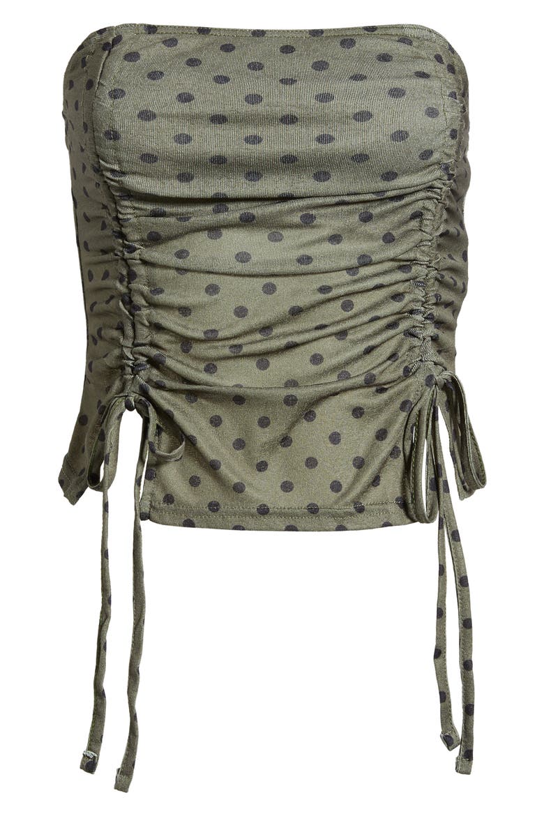 Polka Dot Double Ruched Bandeau Top, Alternate, color, GREEN POLKA DOT