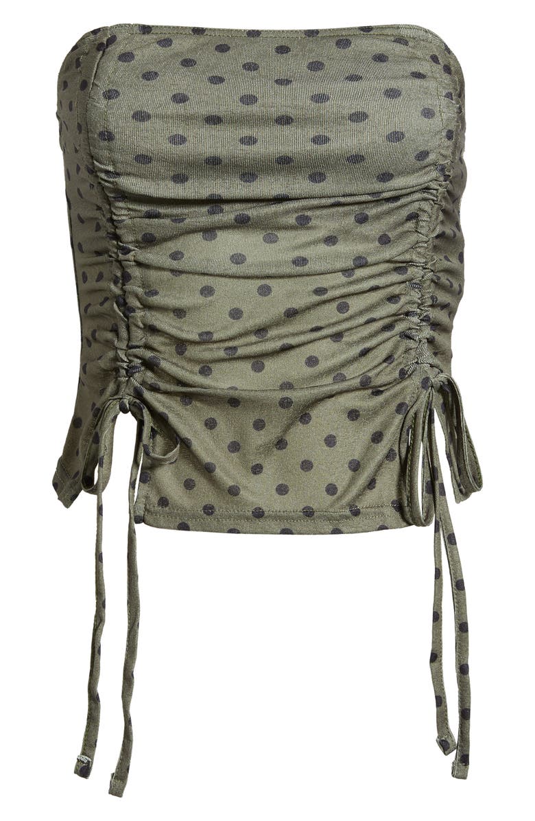 BDG Urban Outfitters Polka Dot Double Ruched Bandeau Top, Main, color, Green Polka Dot