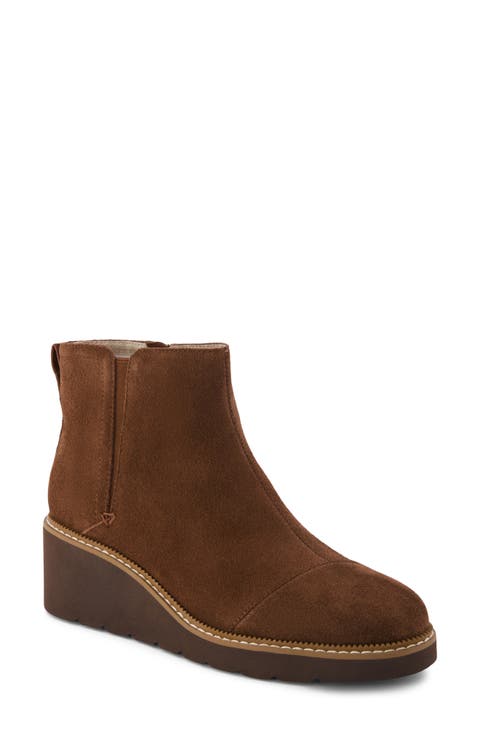 Mina Leather Wedge Bootie with Faux Shearling Trim