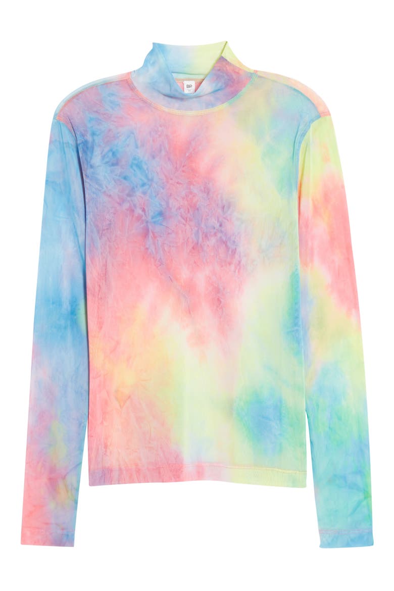 by BP. Gender Inclusive Tie-Dye Mesh Turtleneck, Main, color, PINK MULTI TIE DYE