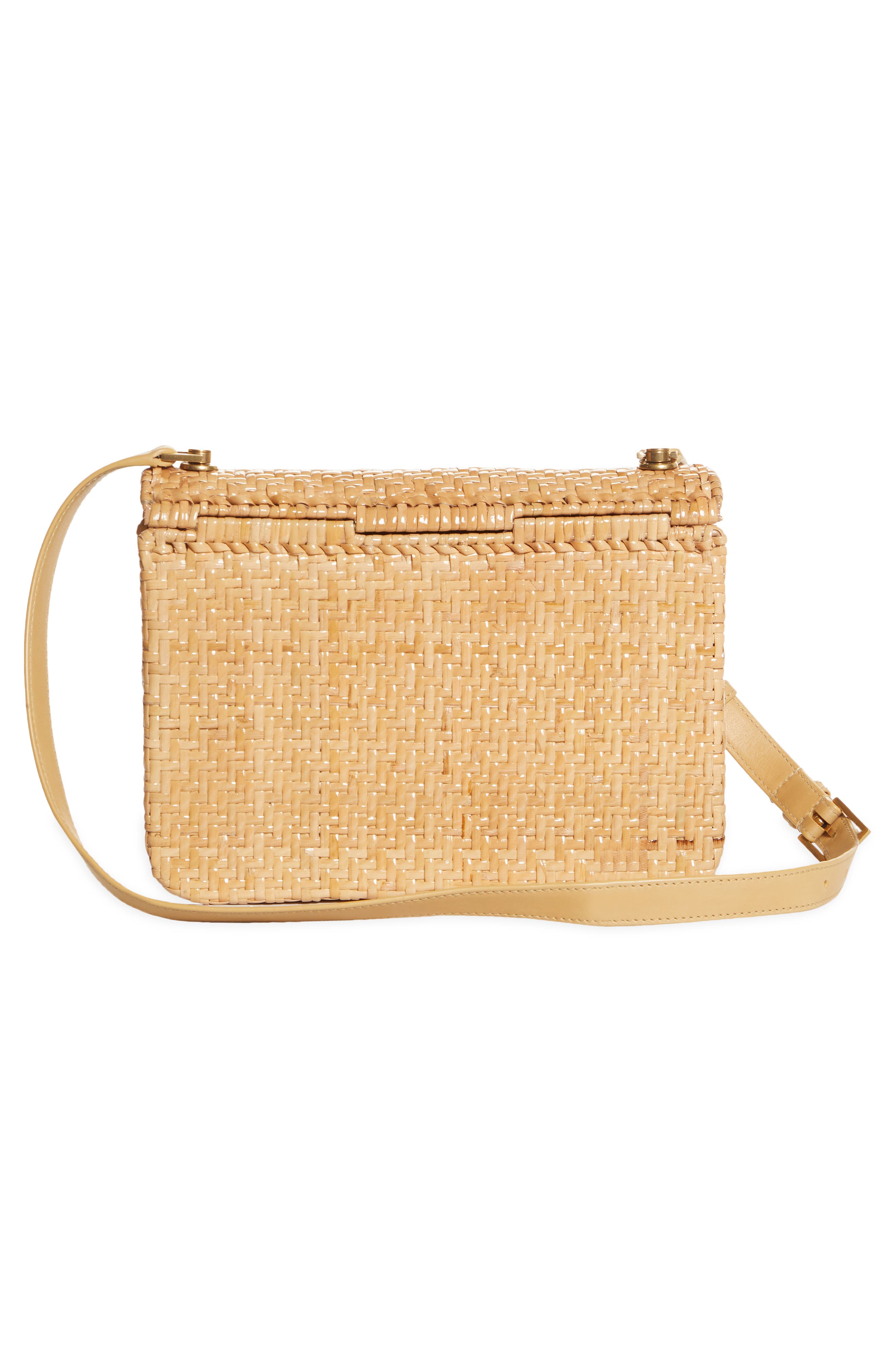 YSL Croc Embossed Leather Shoulder Bag, Alternate, color, NATURAL STRAW/ BROWN GOLD