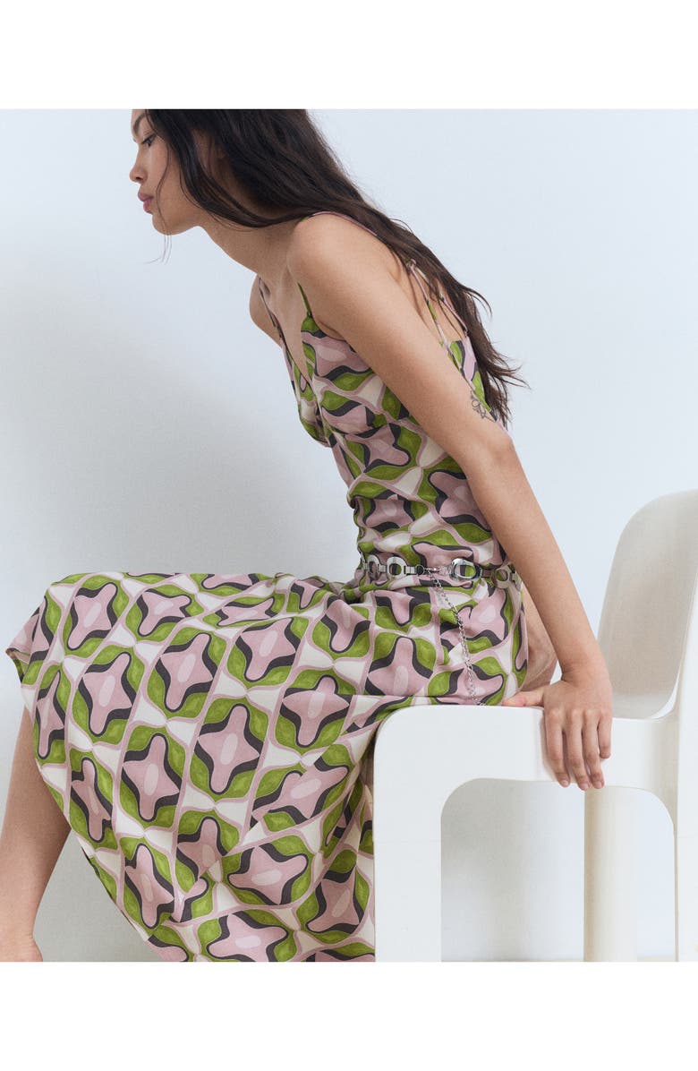 MANGO Abstract Print Midi Dress, Alternate, color, Pastel Pink