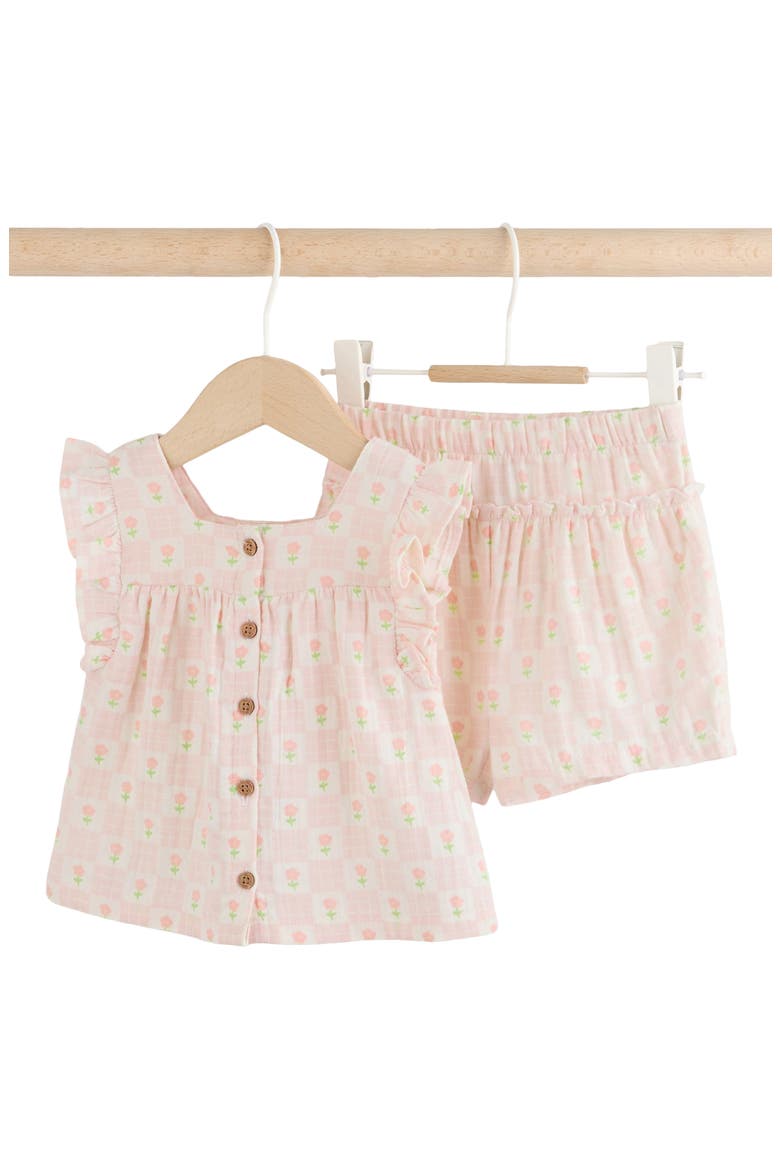 Floral Check Cotton Gauze Top & Shorts, Main, color, NEUTRAL