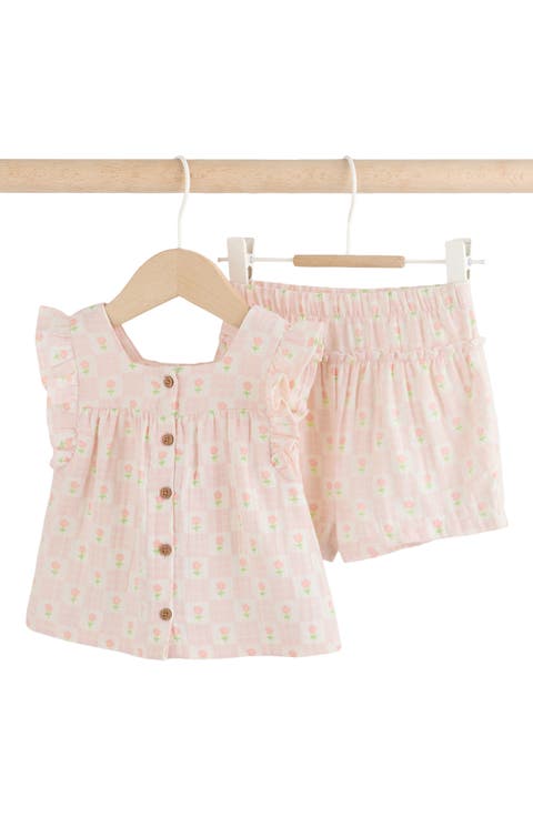 Floral Check Cotton Gauze Top & Shorts (Baby)