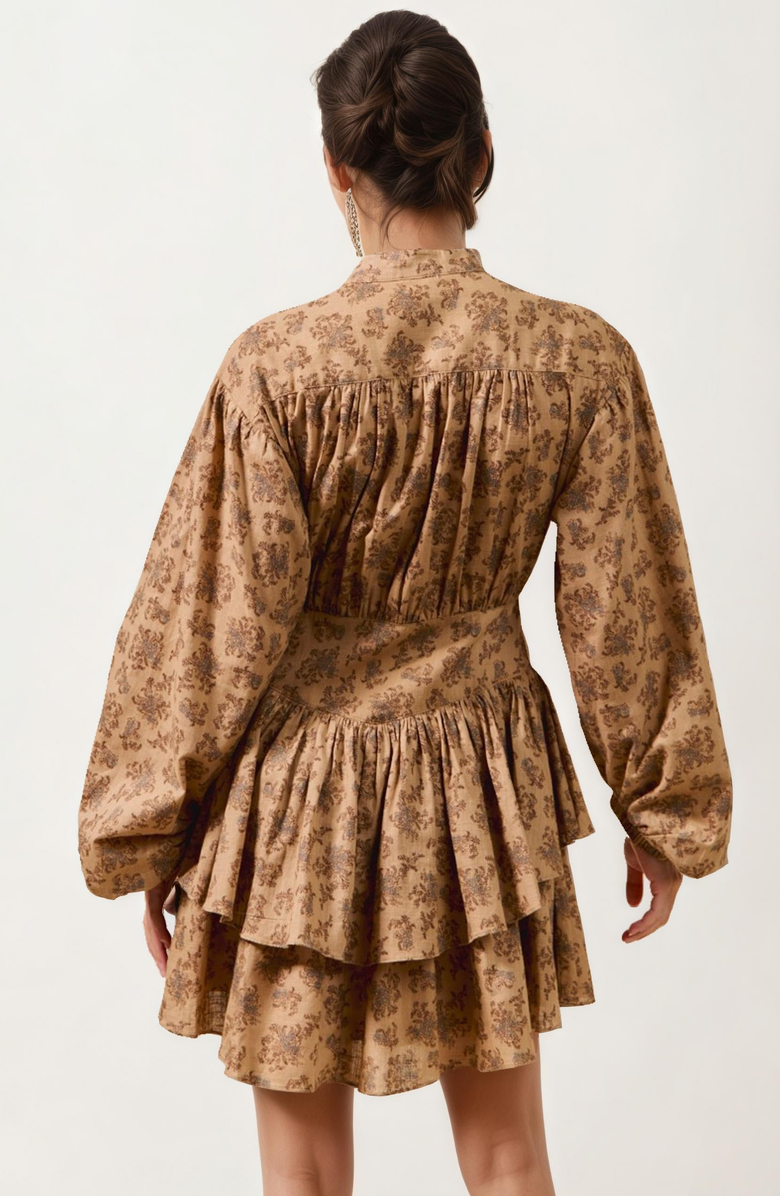 Knit and Lounge Tiered Long Sleeve Mini Dress with Smocked Waist, Alternate, color, 