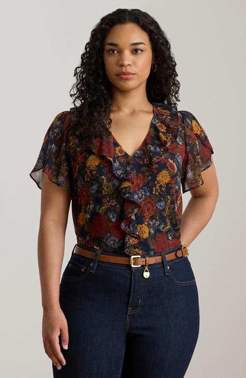 Ralph Lauren Lauren  Floral Ruffle Top In Multi