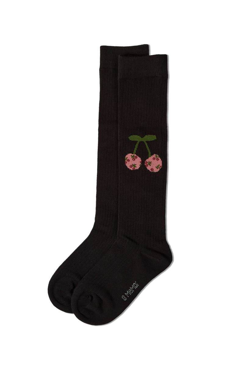 MeMoi Ribbed Cherry Embroidered Knee Sock, Alternate, color, Black