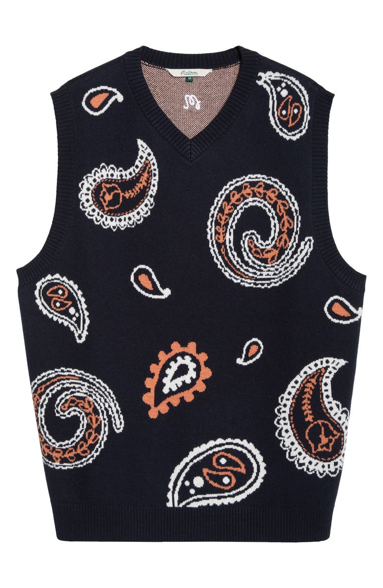 Malbon Golf Paisley Sweater Vest, Alternate, color, Navy