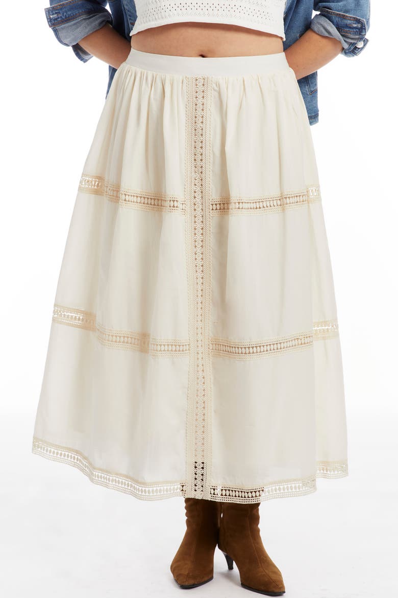 Lace Insert Midi Skirt, Alternate, color, WARM CREAM