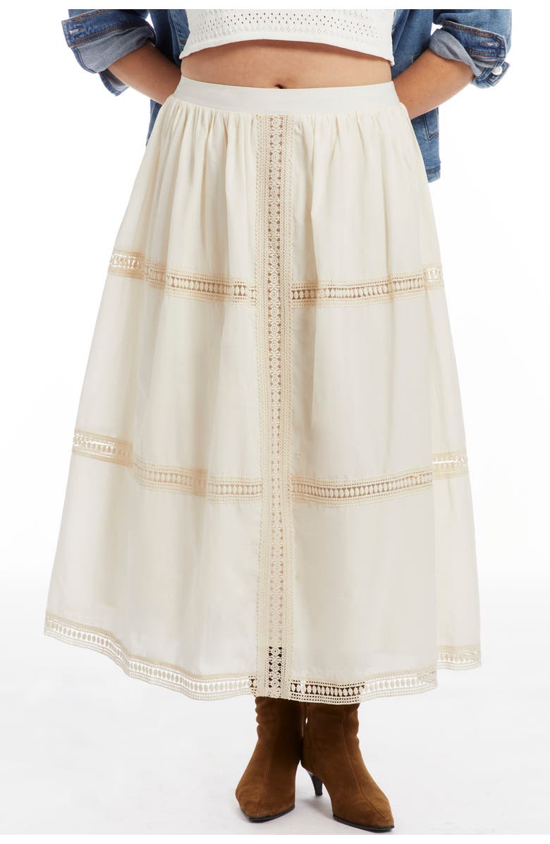 June + Vie Lace Insert Midi Skirt, Alternate, color, Warm Cream