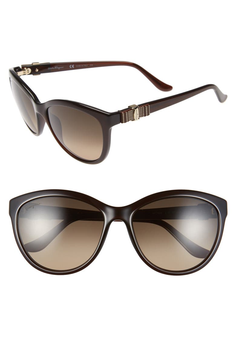 Salvatore Ferragamo 'Vara' 57mm Sunglasses, Main, color, BROWN