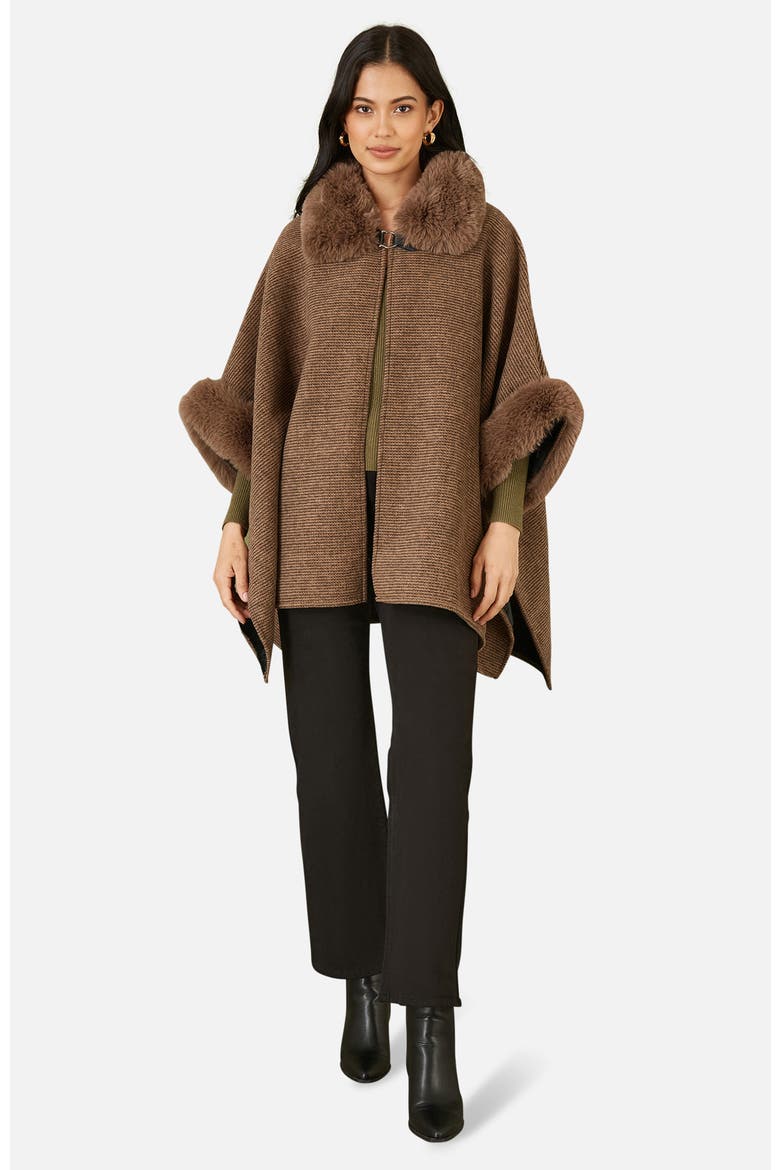 Luxe Fur Collared Cape Jacket, Alternate, color, Brown