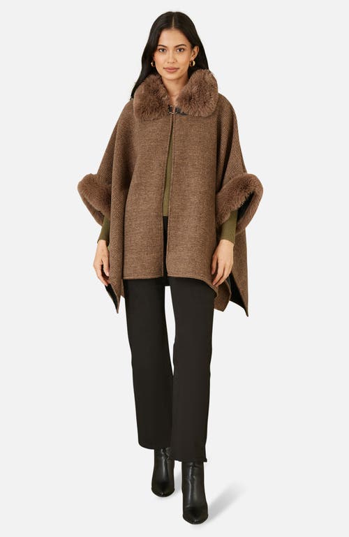 Yumi Luxe Fur Collared Cape Jacket In Brown