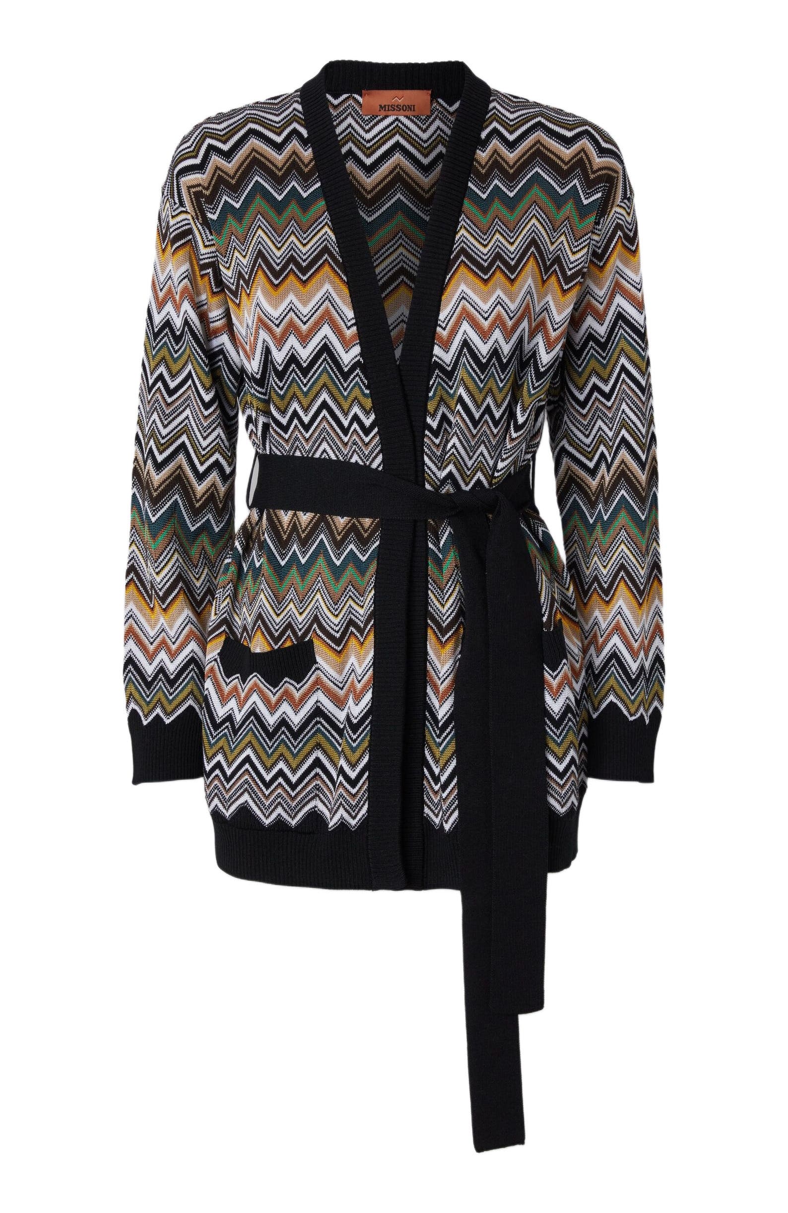 Relaxed Fit Cardigan With Belt And Chevron Pattern - image 2