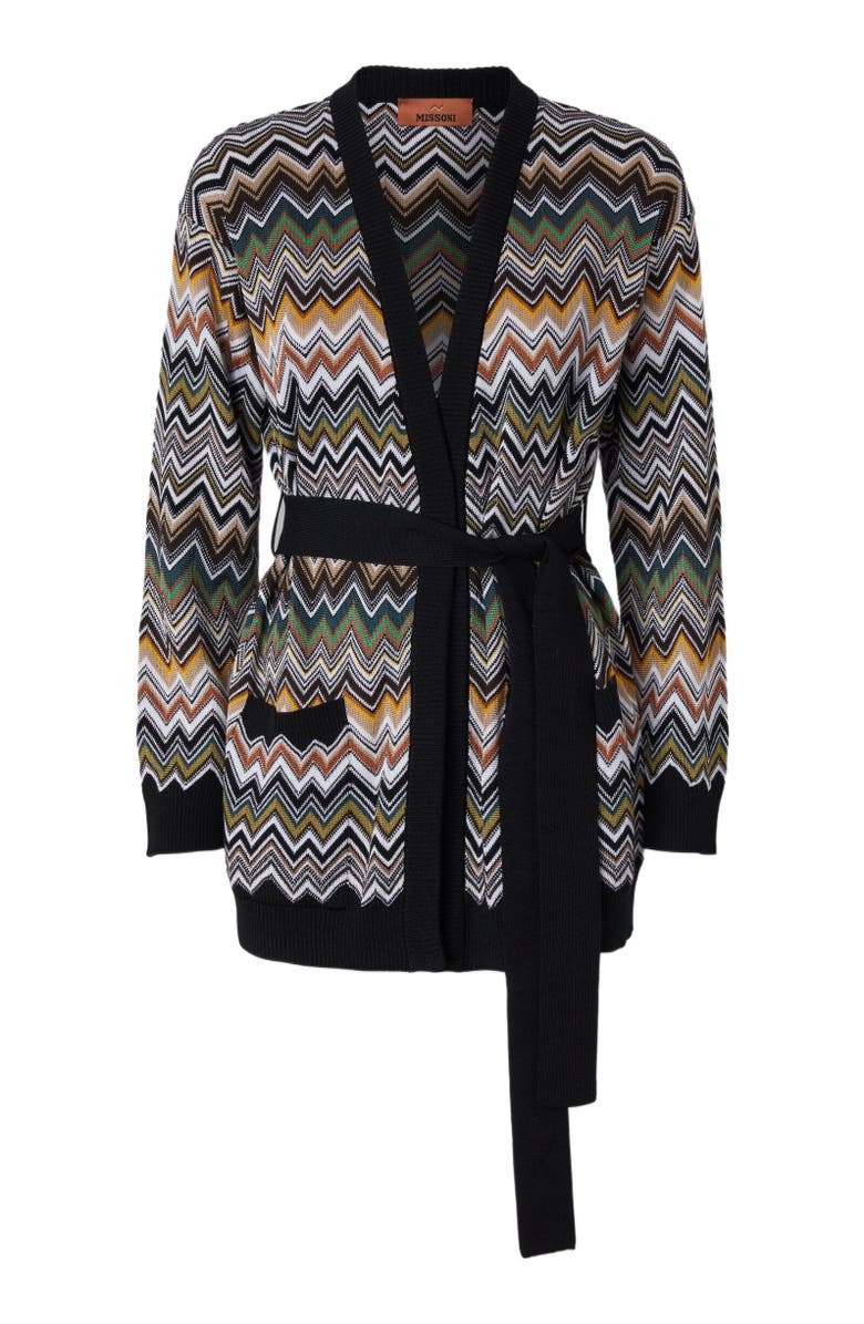 Missoni Relaxed Fit Cardigan With Belt And Chevron Pattern, Alternate, color, Multicoloured