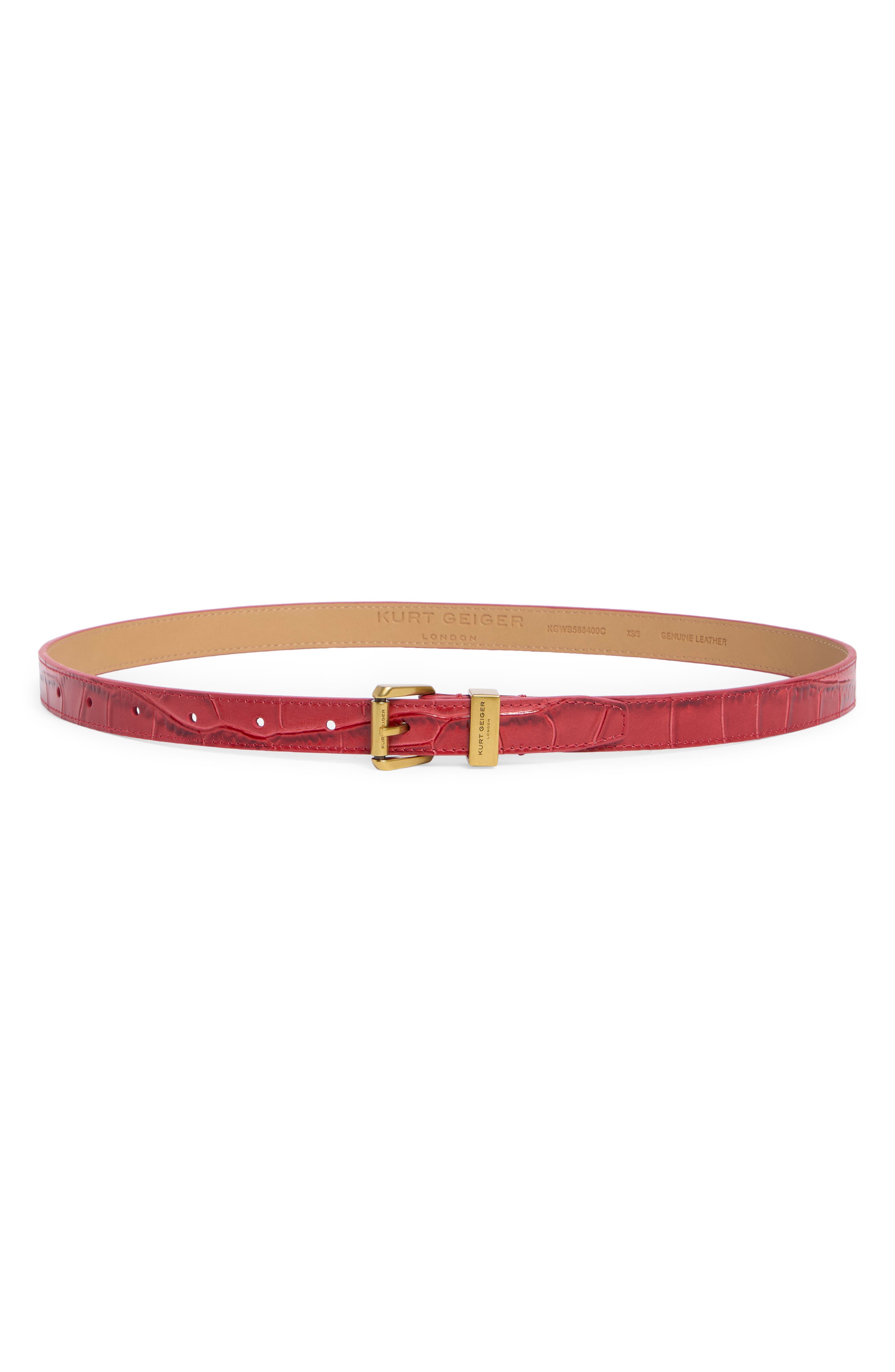Croc Embossed Leather Skinny Belt