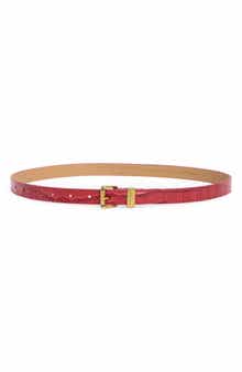 Croc Embossed Leather Skinny Belt