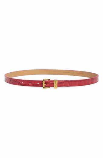 Croc Embossed Leather Skinny Belt