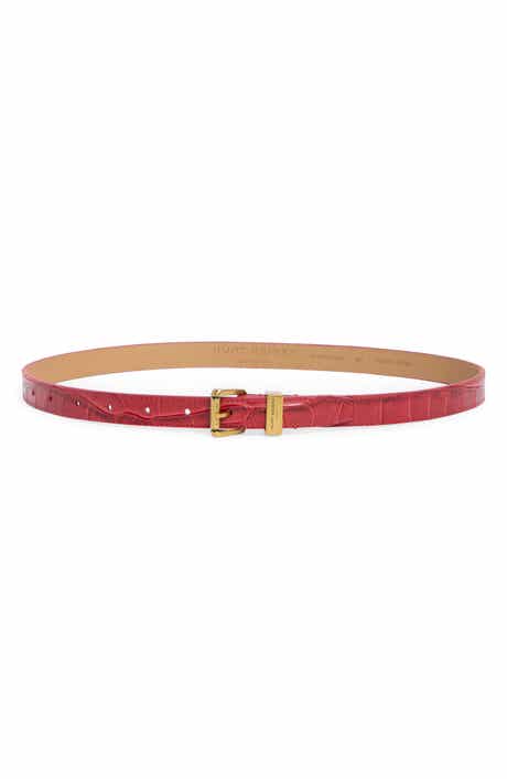 Croc Embossed Leather Skinny Belt