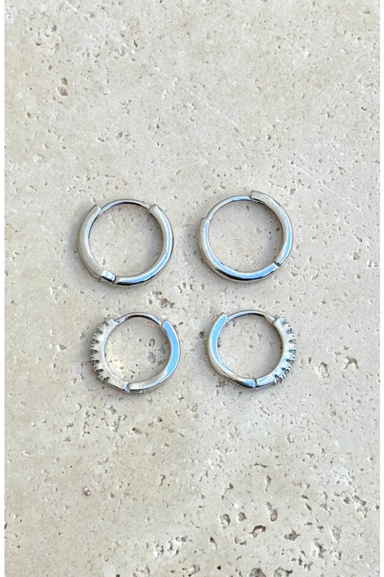 Set of 2 Assorted Huggie Hoop Earrings, Alternate, color, SILVER