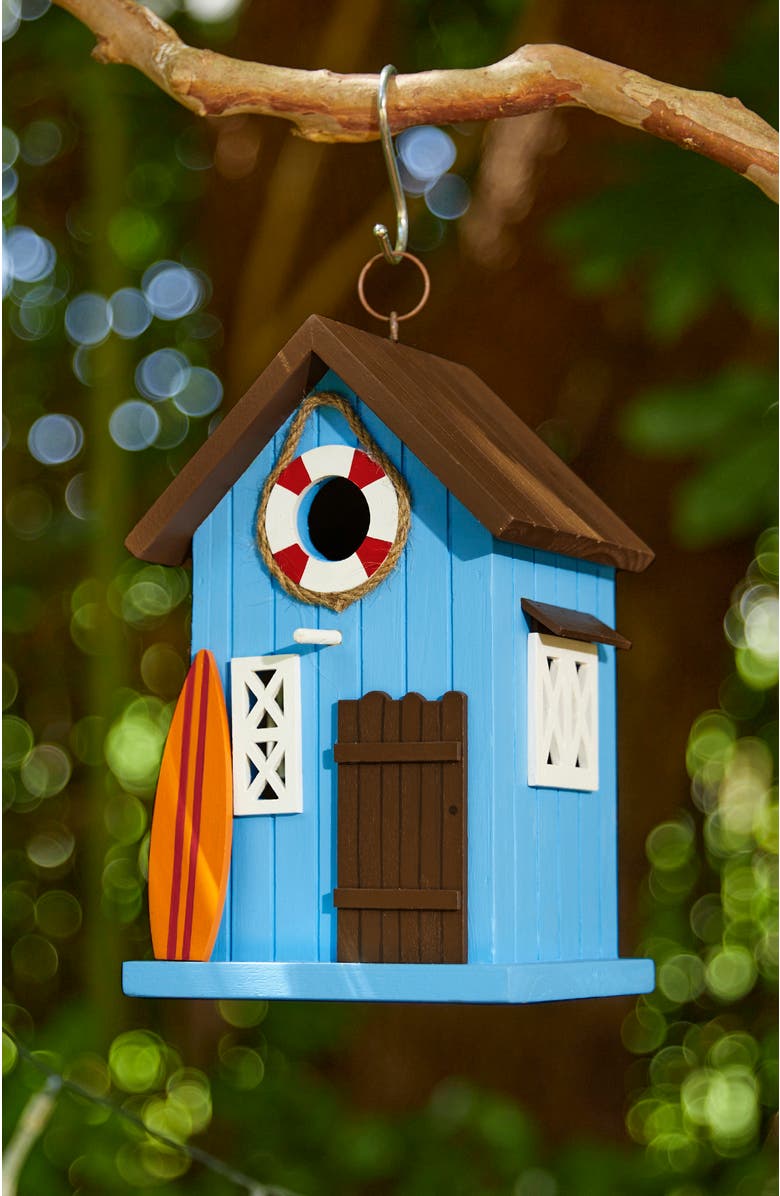 Glitzhome Modern Solid Wood Yellow General Store Decorative Outdoor Garden Birdhouse, Alternate, color, Blue